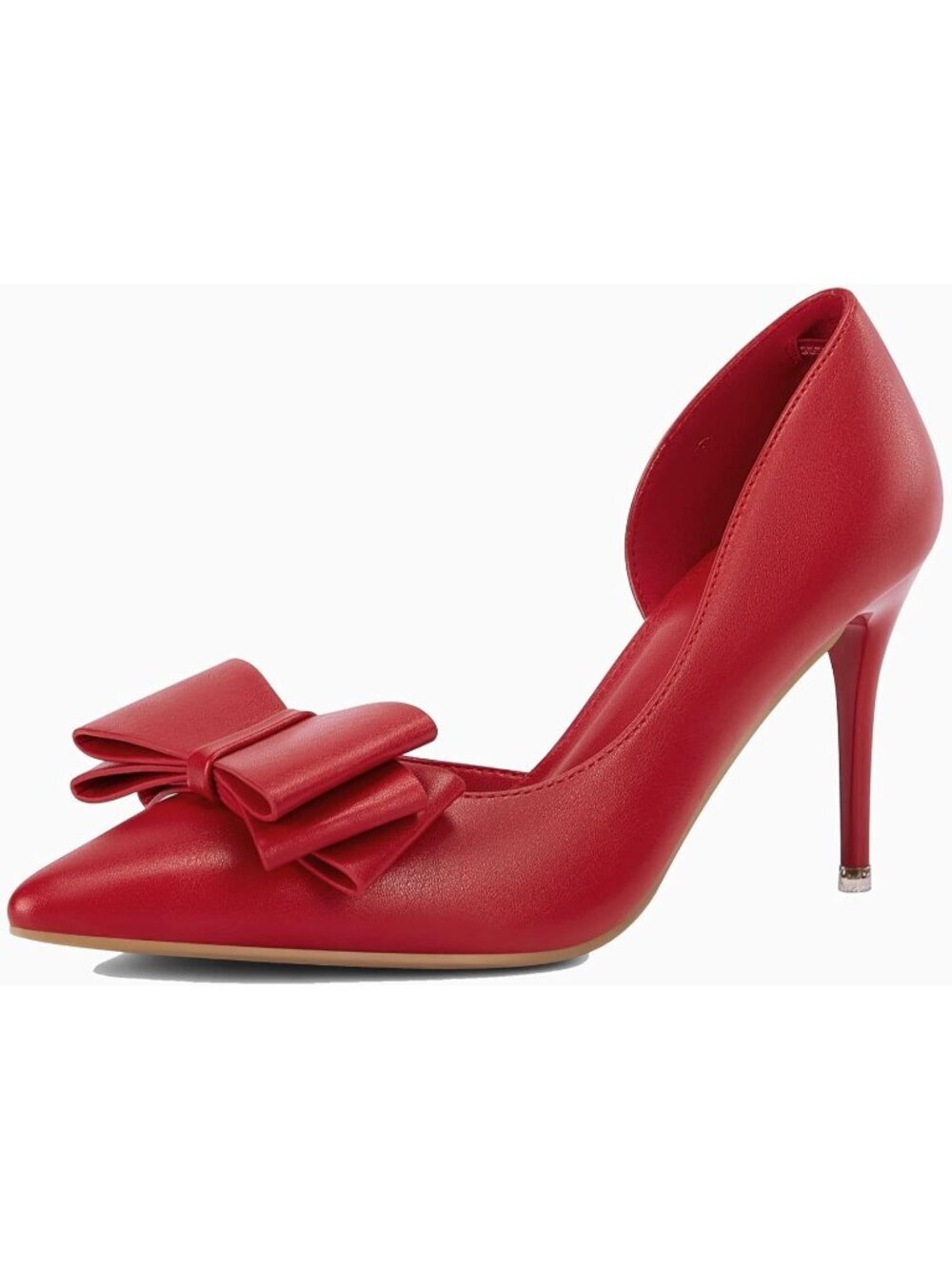 Women's Wine Red Pointed Toe Closed Stiletto Slip On Bow Imported Heels Shoes - Picture 3 of 6